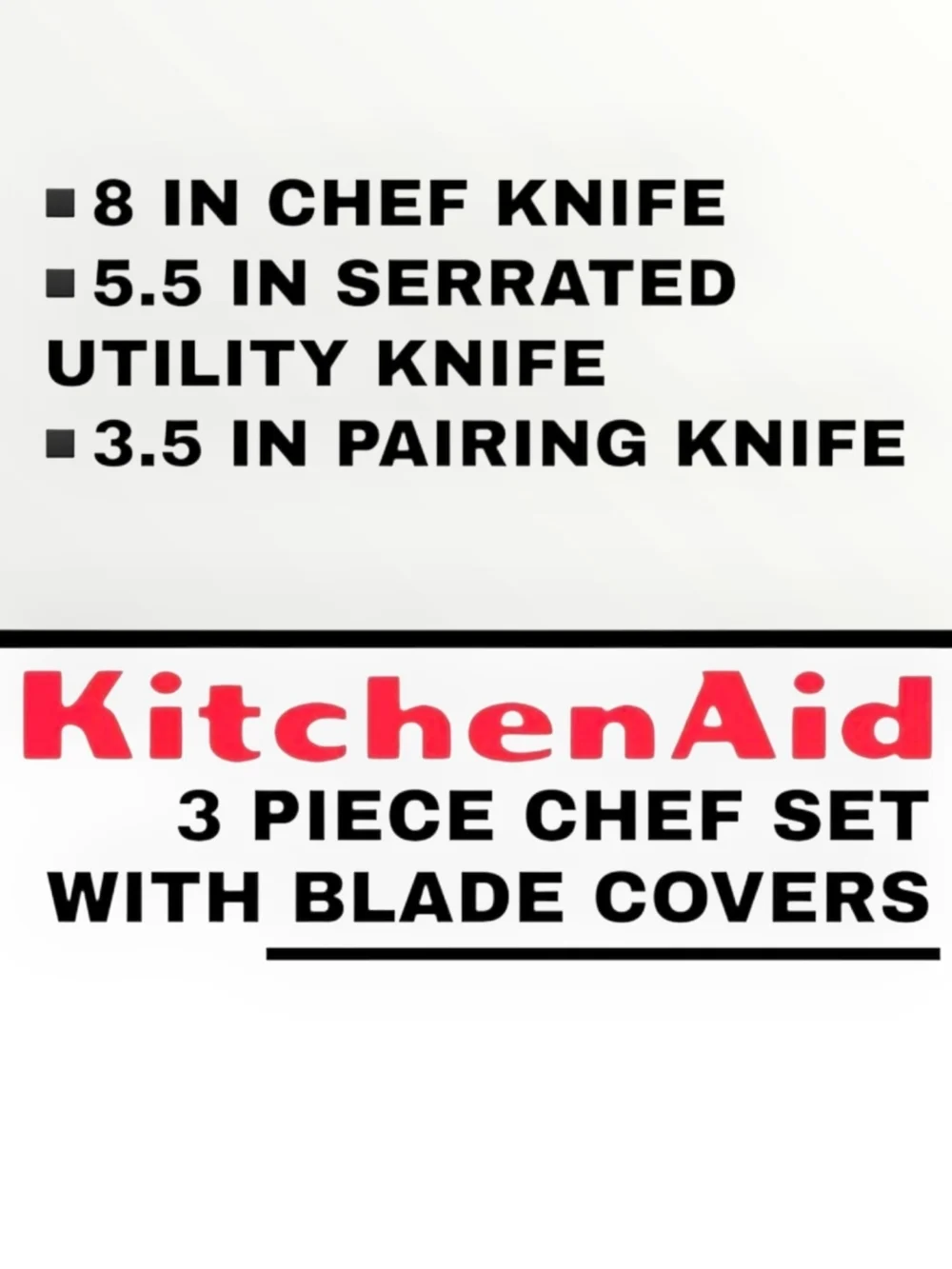 KitchenAid 3-Piece Chef Premium Knife Set - Silver Blades with Black Handles